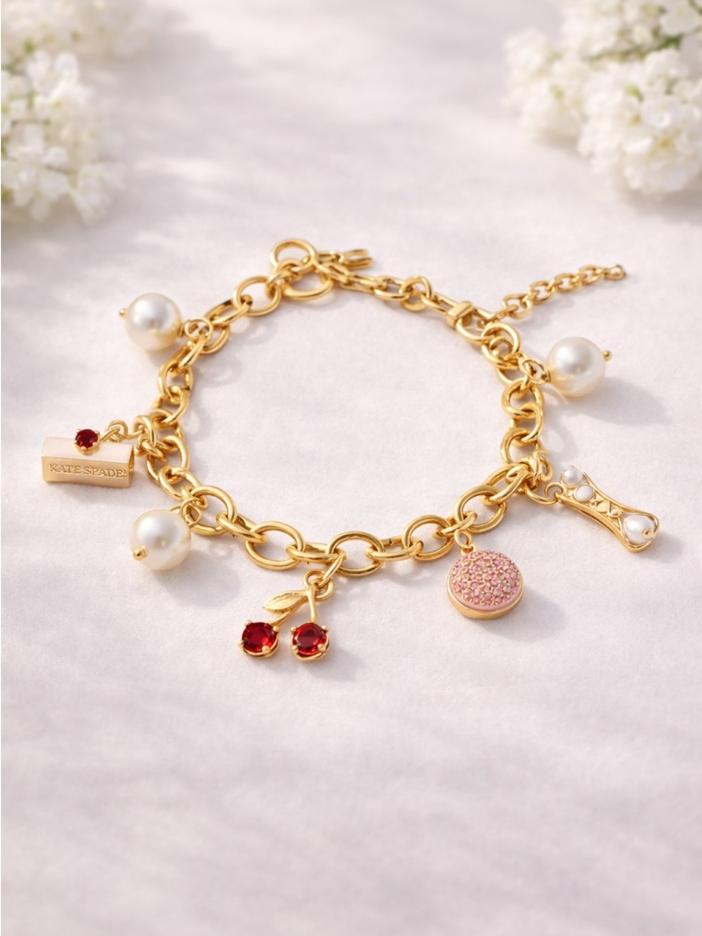 Kate Spade New York Pastry Shop Charm Bracelet Gold Tone NWT 7-9” Adjustable